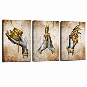 LevvArts African American Wall Art Black Woman Hands with Gold Accessories